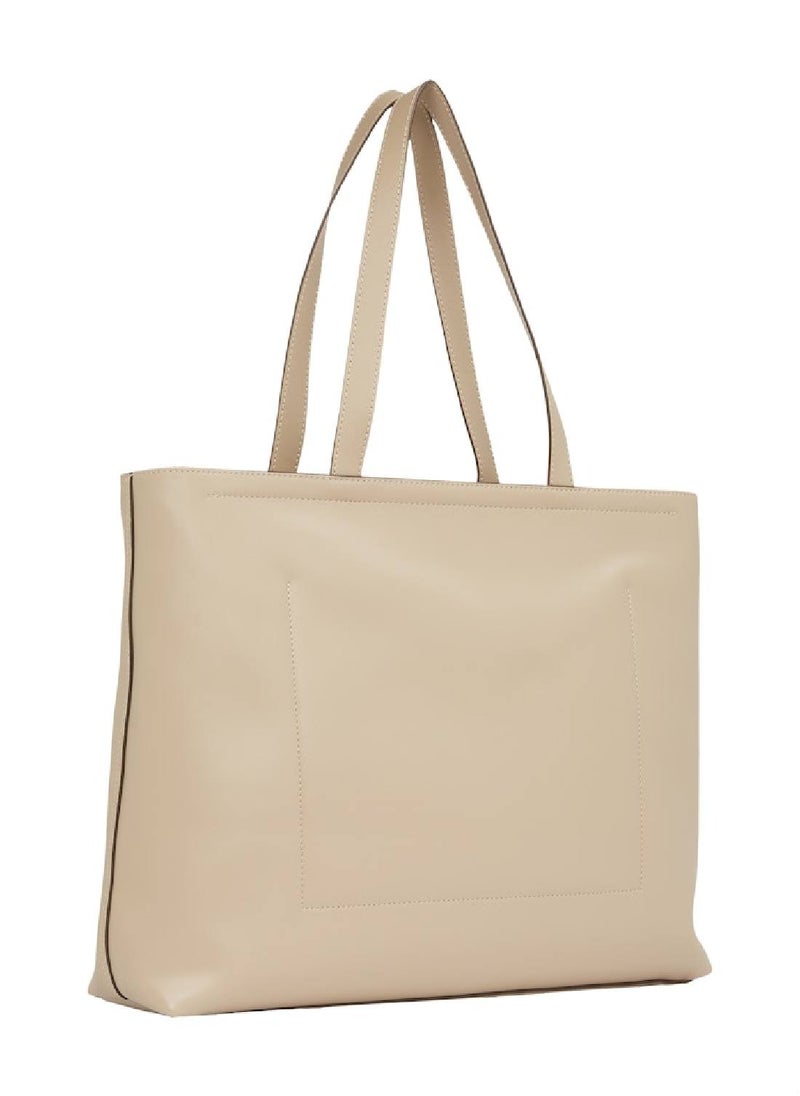 Calvin Klein Jeans Women's Sculpted Slim Tote Bag - Faux Leather, Beige  - Image 4