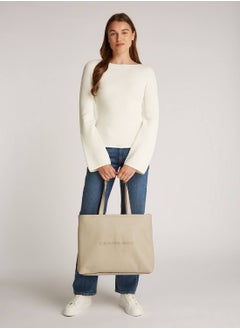 Calvin Klein Jeans Women's Sculpted Slim Tote Bag - Faux Leather, Beige  - Image 2