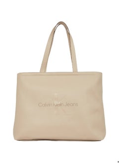 Calvin Klein Jeans Women's Sculpted Slim Tote Bag - Faux Leather, Beige  - Image 1
