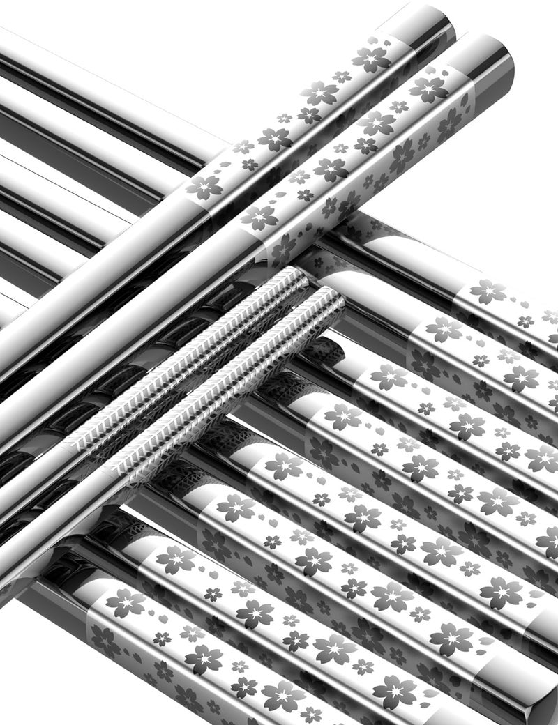 FOFAYU 5 Pairs Metal Chopsticks Reusable 188 stainless steel Chopsticks Japanese Style Dishwasher Safe Lightweight NonSlip Chop Sticks 9 14 Inches Present Set