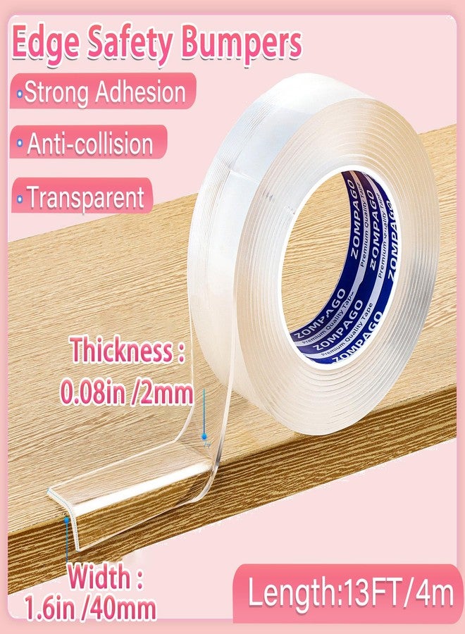 ZOMPAGO Clear Acrylic Edge Protector Tape, 2mm Thick x 2.6in x 13FT, Self Adhesive Transparent Bumper Strip for Table Edge, Crib Edge, Sharp Furniture Edge Protection, Baby Proofing - Image 2