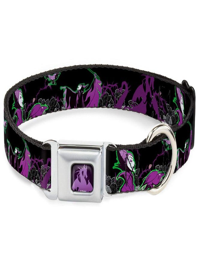 Buckle Down Dog Collar Seatbelt Buckle Maleficent Diablo Black Roses Purples 16 to 23 Inches 1.5 Inch Wide - Image 1