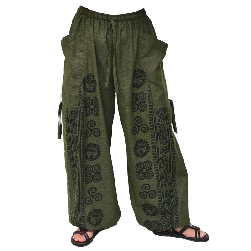 Siamrose Casual Yoga Harem Pants Men Women Baggy Lounge Trousers, 2 Pockets Adjustable Length Olive - Image 1