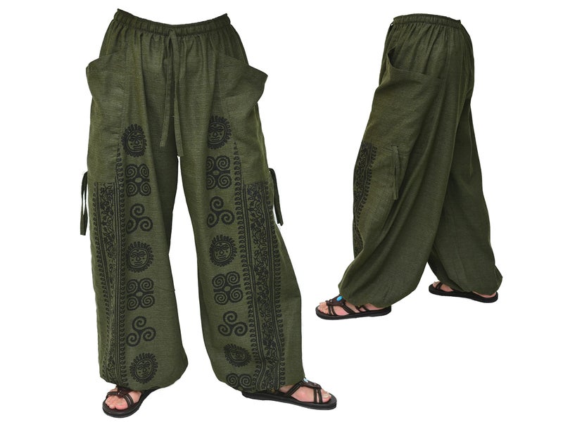 Siamrose Casual Yoga Harem Pants Men Women Baggy Lounge Trousers, 2 Pockets Adjustable Length Olive - Image 2