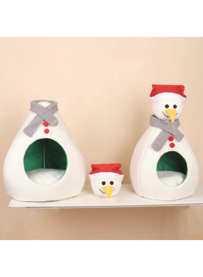 A.M Christmas Cat House, Snowman Christmas Cat Nest, Removeable Cushion, Winter Warm Pets Toys, Funny Home Decoration, Indoor, Outdoor Sleeping Plush for Puppy and Kitten - Image 3