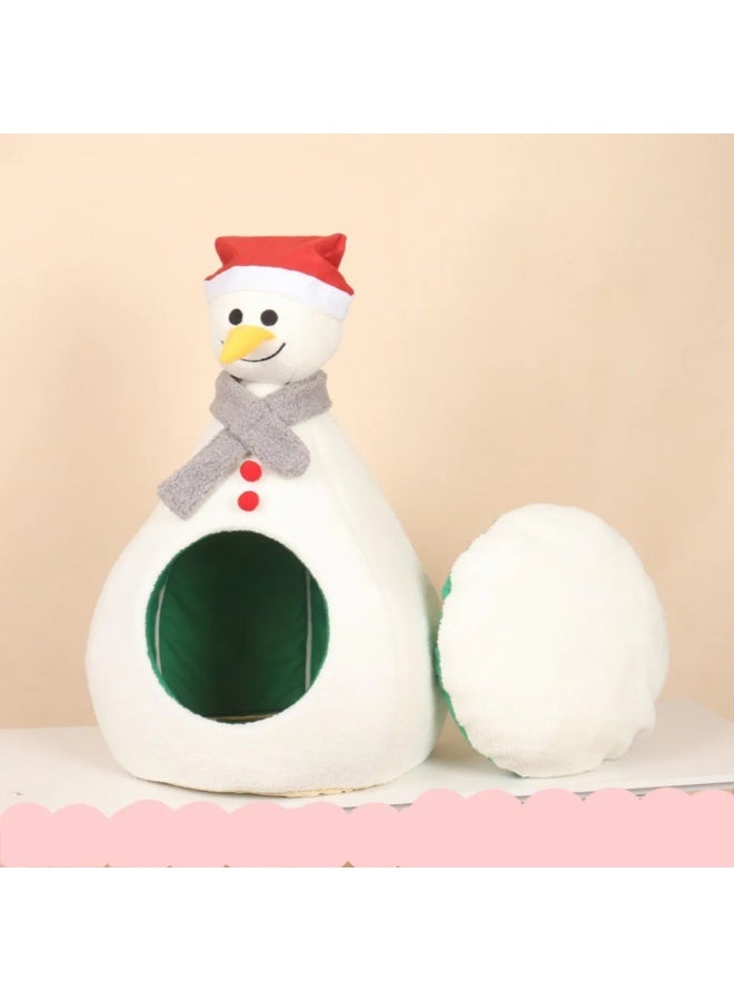 A.M Christmas Cat House, Snowman Christmas Cat Nest, Removeable Cushion, Winter Warm Pets Toys, Funny Home Decoration, Indoor, Outdoor Sleeping Plush for Puppy and Kitten - Image 1