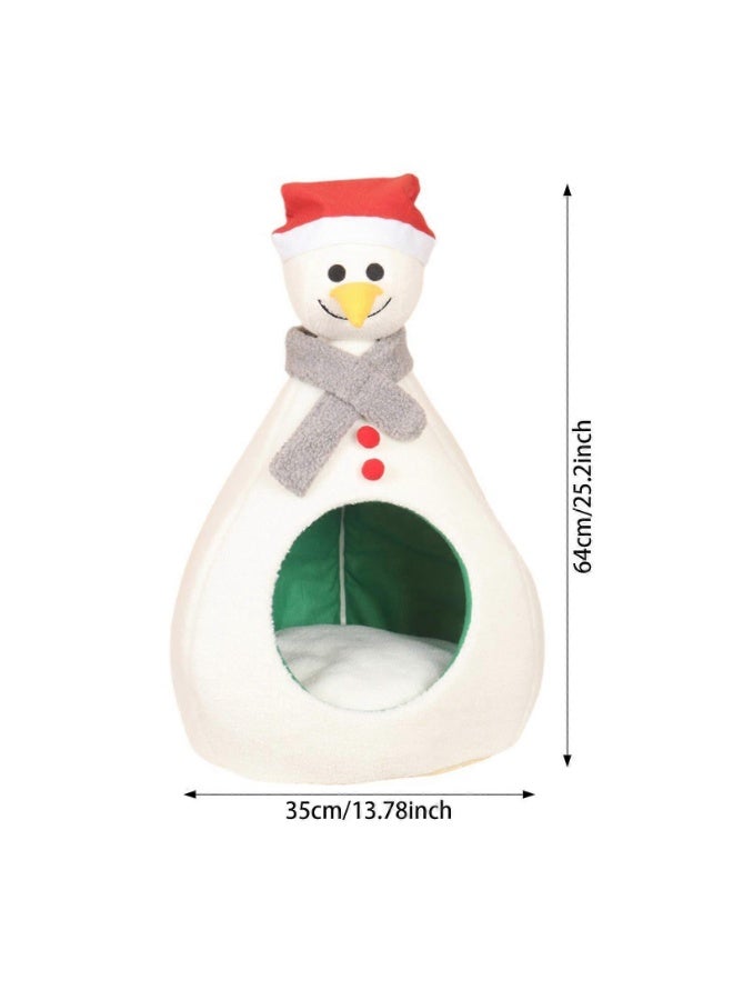 A.M Christmas Cat House, Snowman Christmas Cat Nest, Removeable Cushion, Winter Warm Pets Toys, Funny Home Decoration, Indoor, Outdoor Sleeping Plush for Puppy and Kitten - Image 4