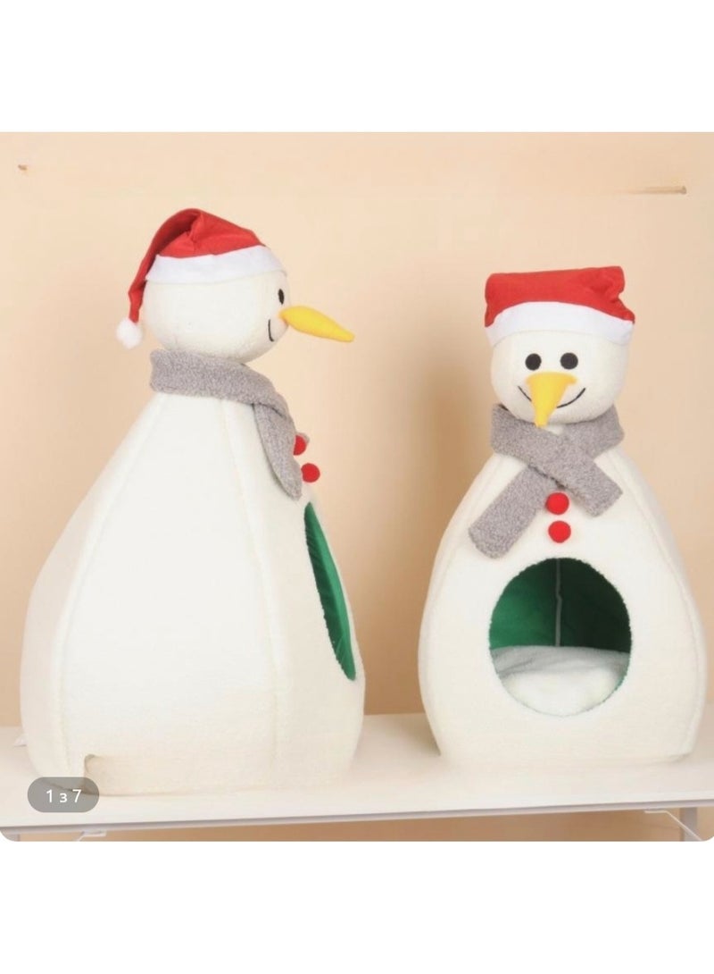 A.M Christmas Cat House, Snowman Christmas Cat Nest, Removeable Cushion, Winter Warm Pets Toys, Funny Home Decoration, Indoor, Outdoor Sleeping Plush for Puppy and Kitten - Image 2