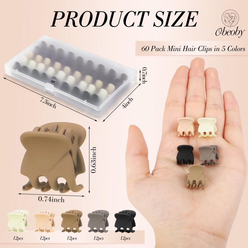 Obeoby 60 Pcs Mini Hair Clips, 5 Colors Small Claw Clips for Short Thin and Fine Hair, Hair Accessories for Women Girls Kids Little Tiny Barrettes Bulk Gifts - Image 2