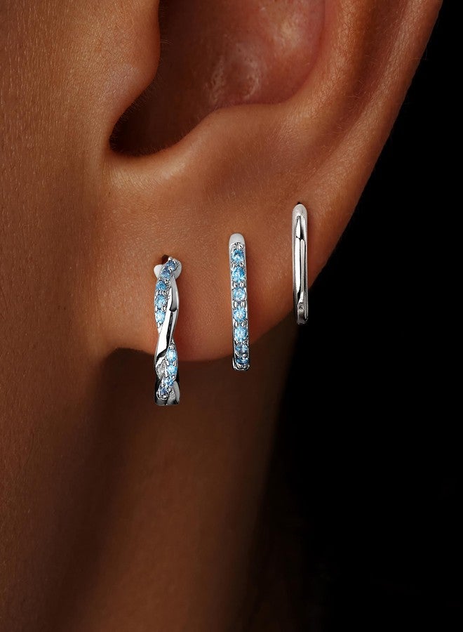 Inerney Gold Huggie Hoop Earrings Set for Women, Dainty Small Sterling Silver Earrings for Multiple Piercing Lightweight Hypoallergenic Jewelry, Trendy Twisted Cubic Zircon Cartilage Earrings for - Image 2