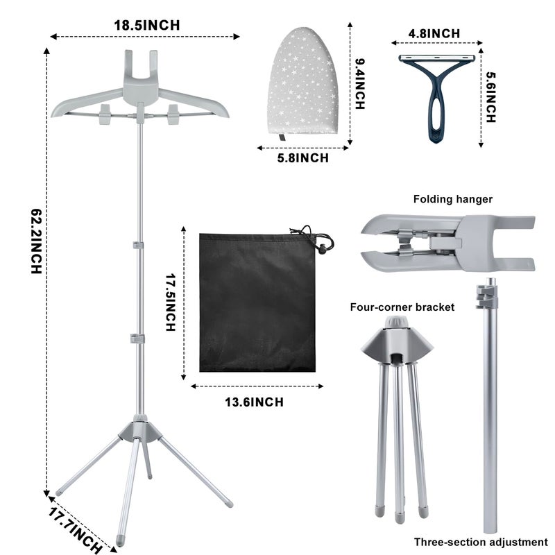 Toutoulee Foldable Garment Steamer Hanger Stand with Ironing Gloves, Adjustable Steamer Rack Included Lint Remover Storage Bag 2 Clips for Suits Shirts Coats Portable Travel Home Use - Image 2