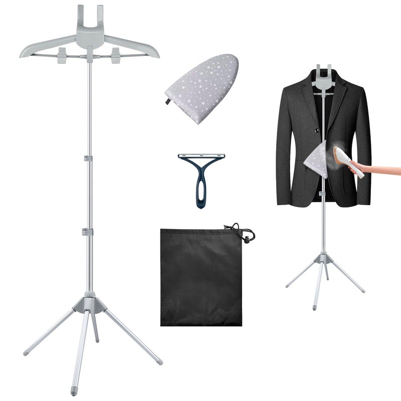 Toutoulee Foldable Garment Steamer Hanger Stand with Ironing Gloves, Adjustable Steamer Rack Included Lint Remover Storage Bag 2 Clips for Suits Shirts Coats Portable Travel Home Use - Image 1