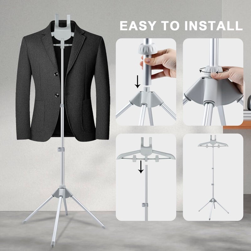 Toutoulee Foldable Garment Steamer Hanger Stand with Ironing Gloves, Adjustable Steamer Rack Included Lint Remover Storage Bag 2 Clips for Suits Shirts Coats Portable Travel Home Use - Image 4