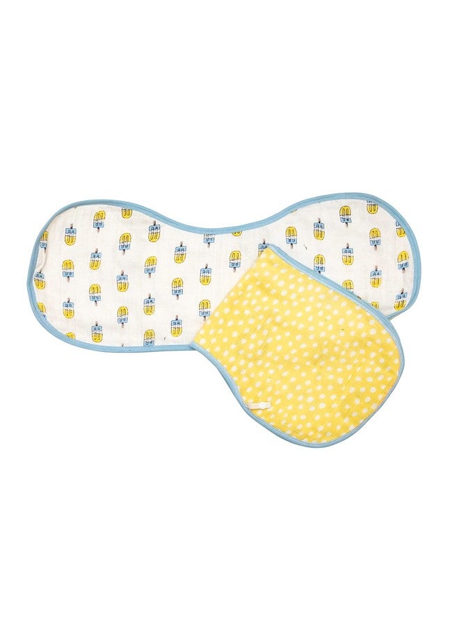THEONI Organic Muslin 3 Layers Burpy Bib for Newborn Baby(Set of 2) - Popsicle Fun Blue - Image 1