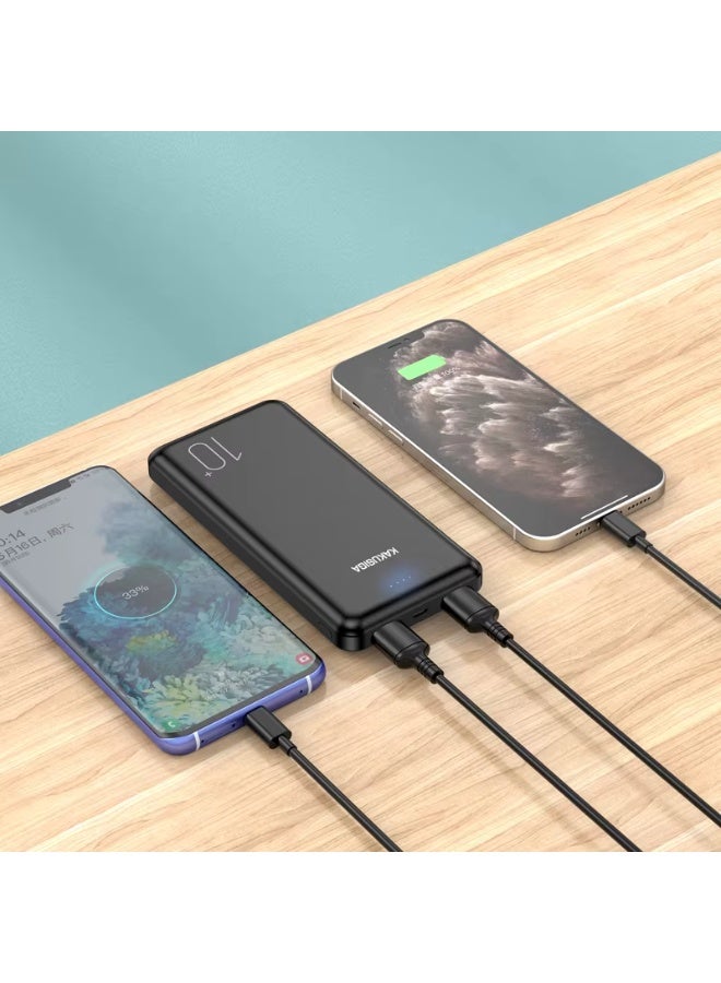 LEVINO 10000mAh Portable Power Bank – Black with LED Display – Slim Fast Charging External Battery Pack – Built-in Type-C Input & Dual USB Output – Universal Backup Charger for iPhone, Android, Samsung, iPad - Image 2