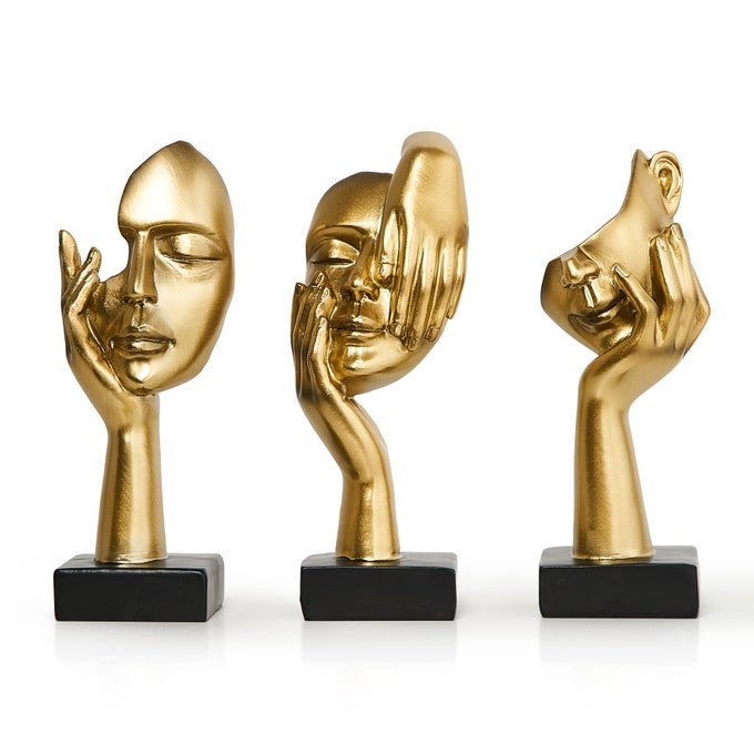 3 Pcs Gold Thinker Statues Sculptures for Home Decor Golden Statues Table Decor Accents House Decorations for Living Room Bedroom Office Bookshelf Decorative Objects