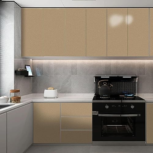 ELTON High Gloss Glitter Self Adhesive Solid Wallpaper for Wall Countertop Almirah Kitchen Tabletop Cabinet Shelf Drawer Contact Paper Removable Vinyl Film (Light Gold, 16 X 48 Inch) - Image 2