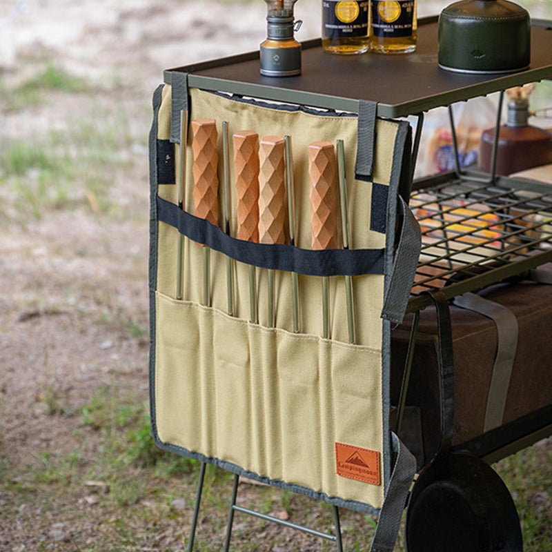 Roasting Forks With Storage Bag Outdoor Camping Picnic BBQ Skewers Beech Handle Scaldproof Heat Insulation Barbecue Food Forks Set - Image 3