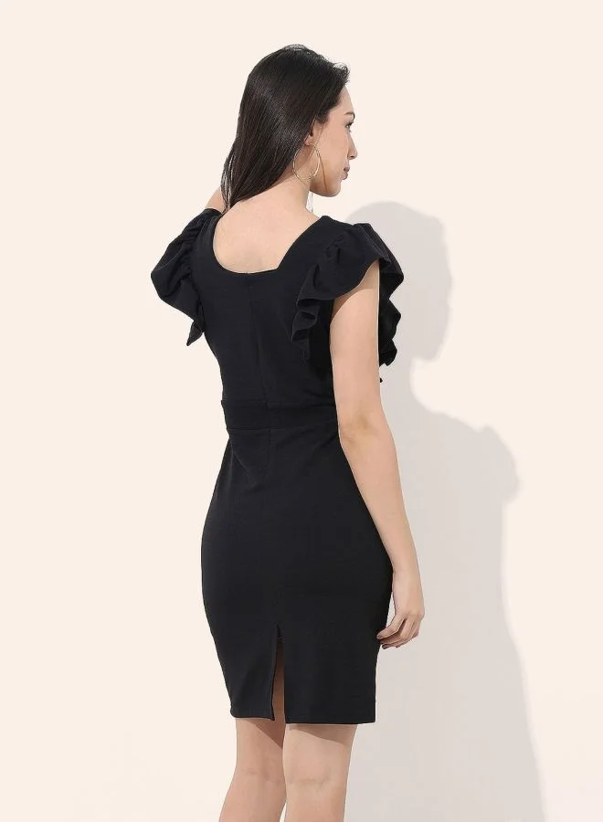 Freehand  Women Regular Fit Solid V-Neck Sleeveless Ruffle Dress for Women | Best Price UAE
