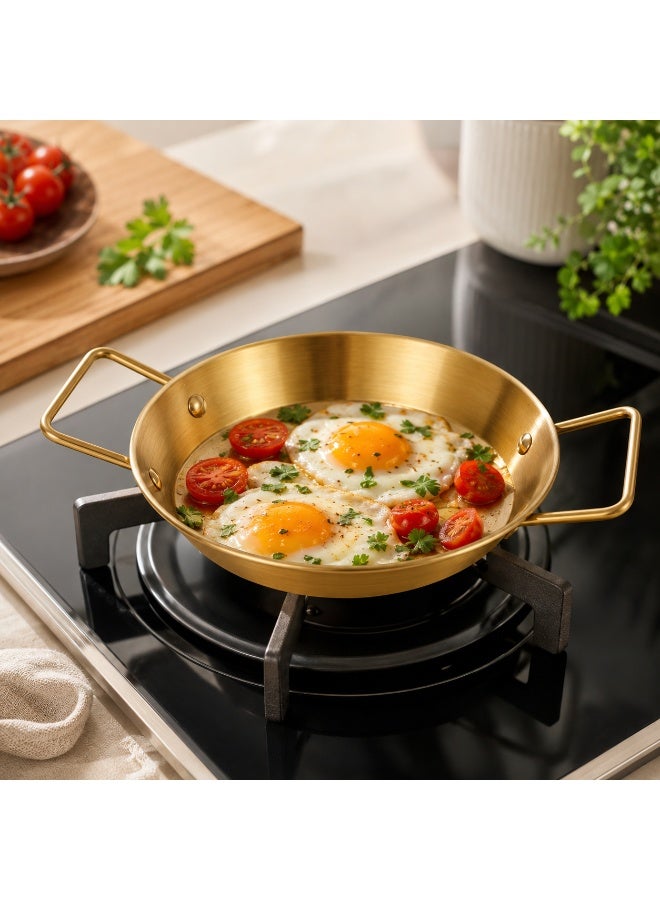 A 22cm stainless steel frying pan, gold color, with comfortable handles. Package contains one pan. - Image 4