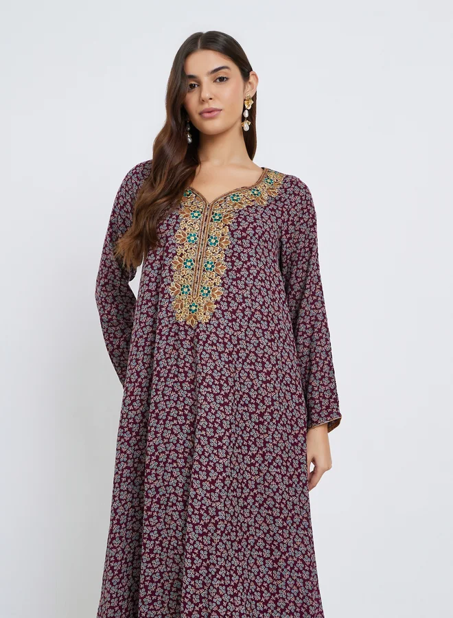 Maxim Creation Maxim Creation Multi Thread Embroidery Jalabiya with All Over Print