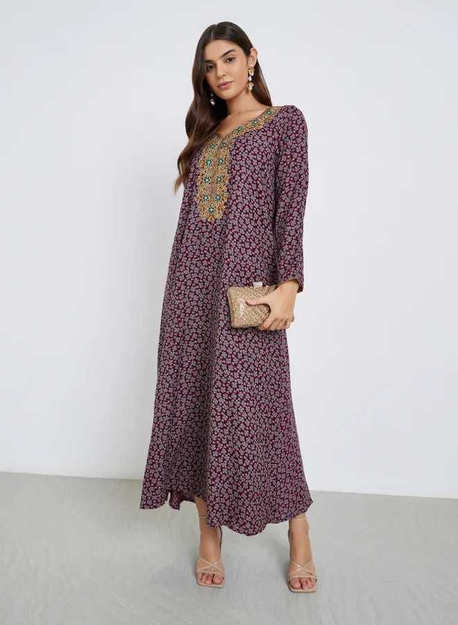 مكسيم كريشن Maxim Creation Multi Thread Embroidery Jalabiya with All Over Print