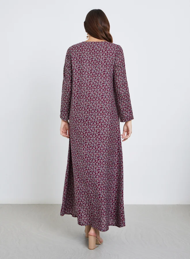 Maxim Creation Maxim Creation Multi Thread Embroidery Jalabiya with All Over Print