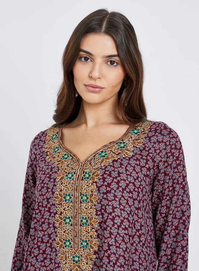 Maxim Creation Maxim Creation Multi Thread Embroidery Jalabiya with All Over Print