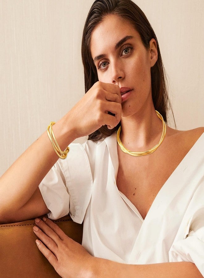 طقم مجوهرات YBMYCM فضي مطلي بالذهب، متعدد الخيوط، من الفولاذ المقاوم للصدأ، يتكون من قلادة وسوار للنساء - Image 2