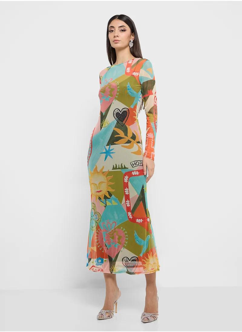 Never fully Dressed Printed Flute Sleeve Dress