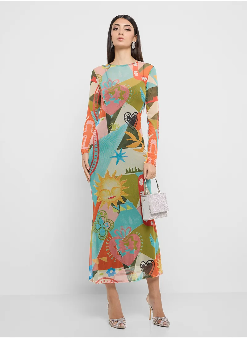 Never fully Dressed Printed Flute Sleeve Dress