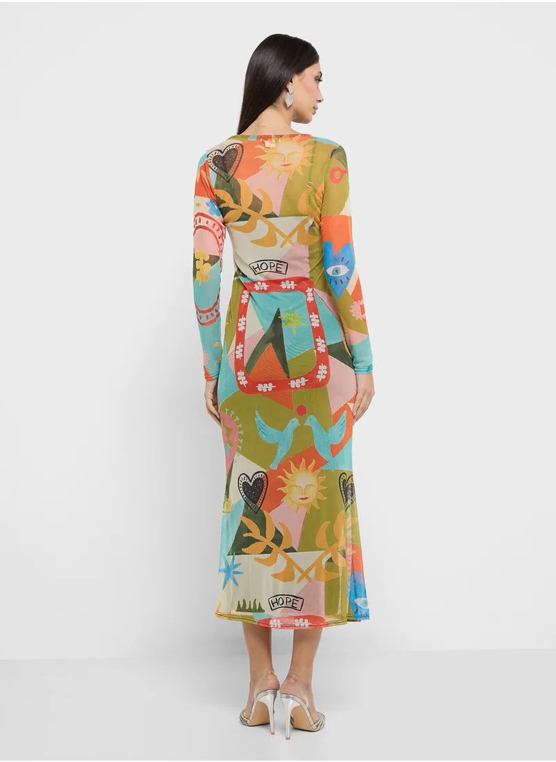 Never fully Dressed Printed Flute Sleeve Dress