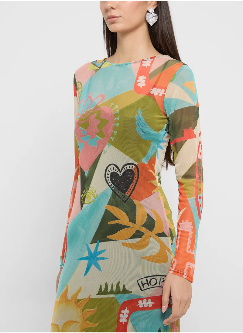 Never fully Dressed Printed Flute Sleeve Dress