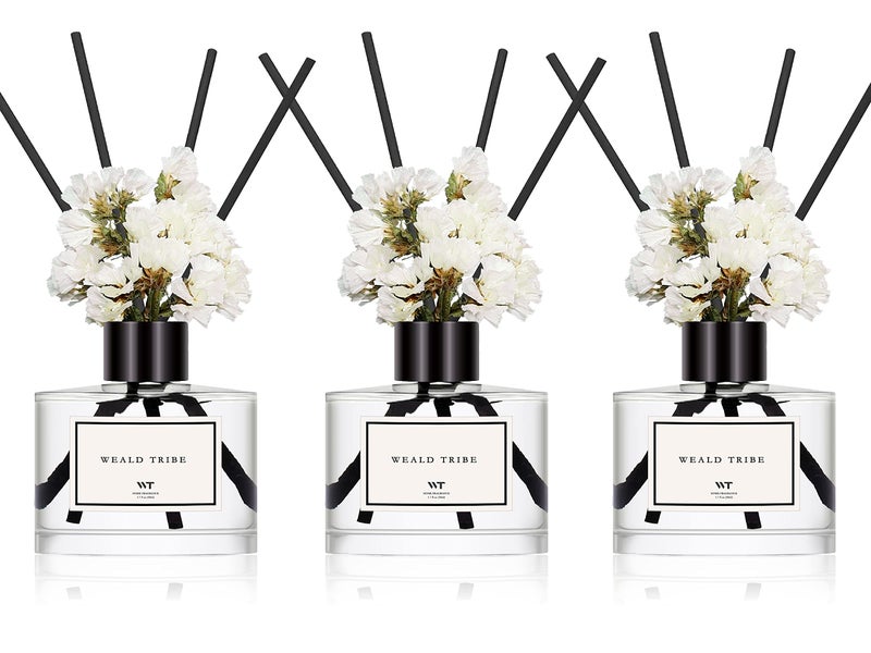 WEALD TRIBE Real Flower Reed Diffuser Set of 3 for Bathroom Air Fresheners, Oil Defusers | Fresh Linen/Ocean/Eucalyptus & Mint Scent(1.7 fl oz Each Pack) Home Fragrance with 12 Stick | Shelf Decor - Image 1