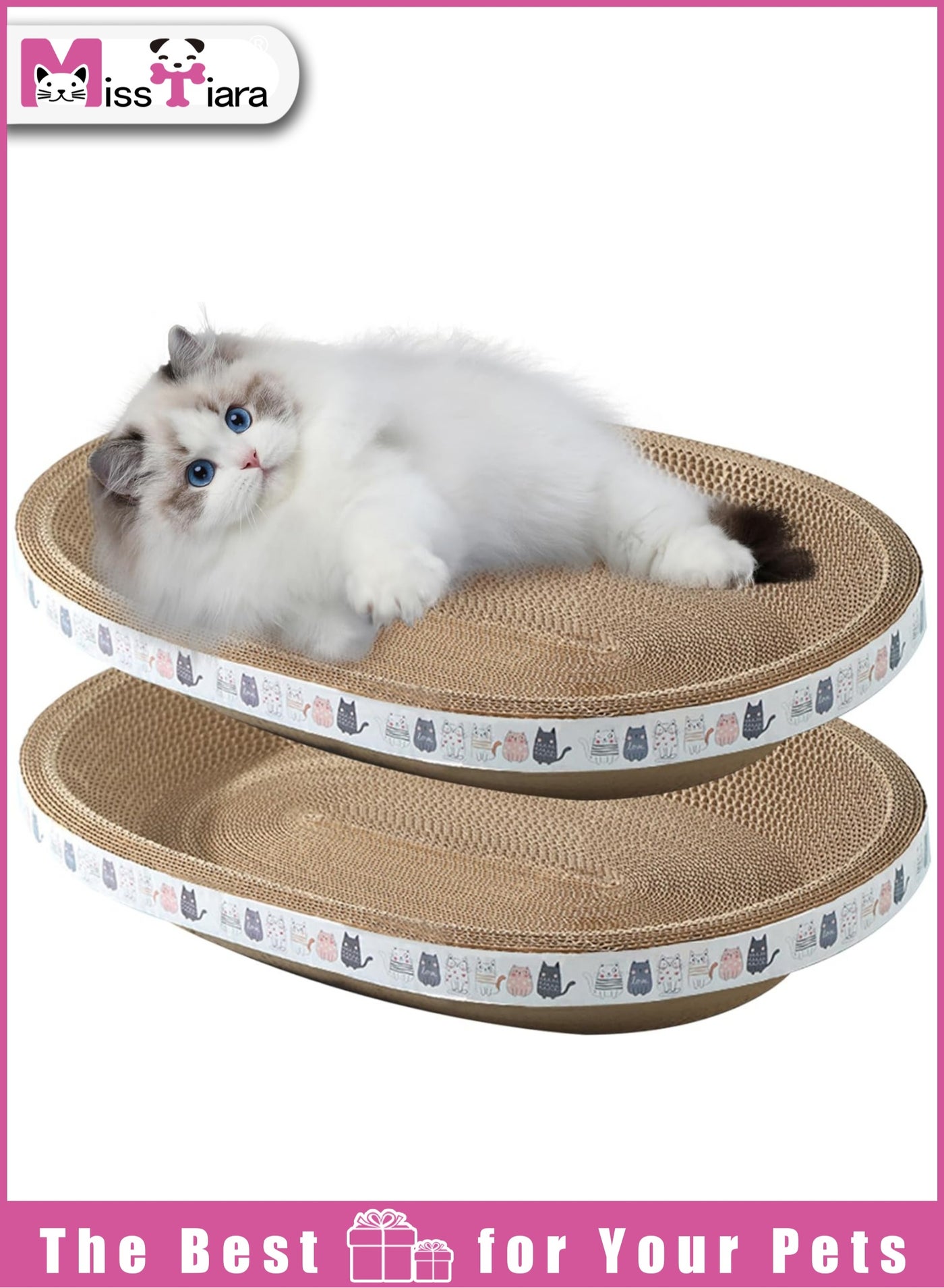 2-Pack Cat Scratching Board,cardboard cat scratchers Oval-shaped High-Density 2-in-1 Cat Scratching Bed for Cats Grinding Claw and sleeping 43*26*8cm