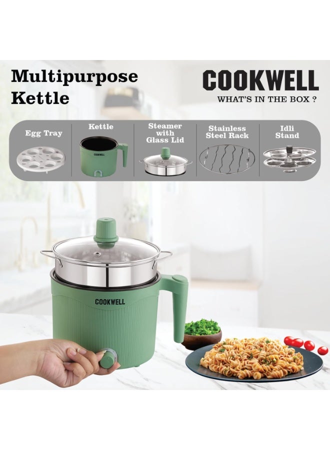 Cookwell Multipurpose Cook Kettle With 1.5L Nonstick Inner Pot, Stainless Steel Mess, Idli Stand, Stainless Steel Steamer, Egg Tray (600W) - Image 2