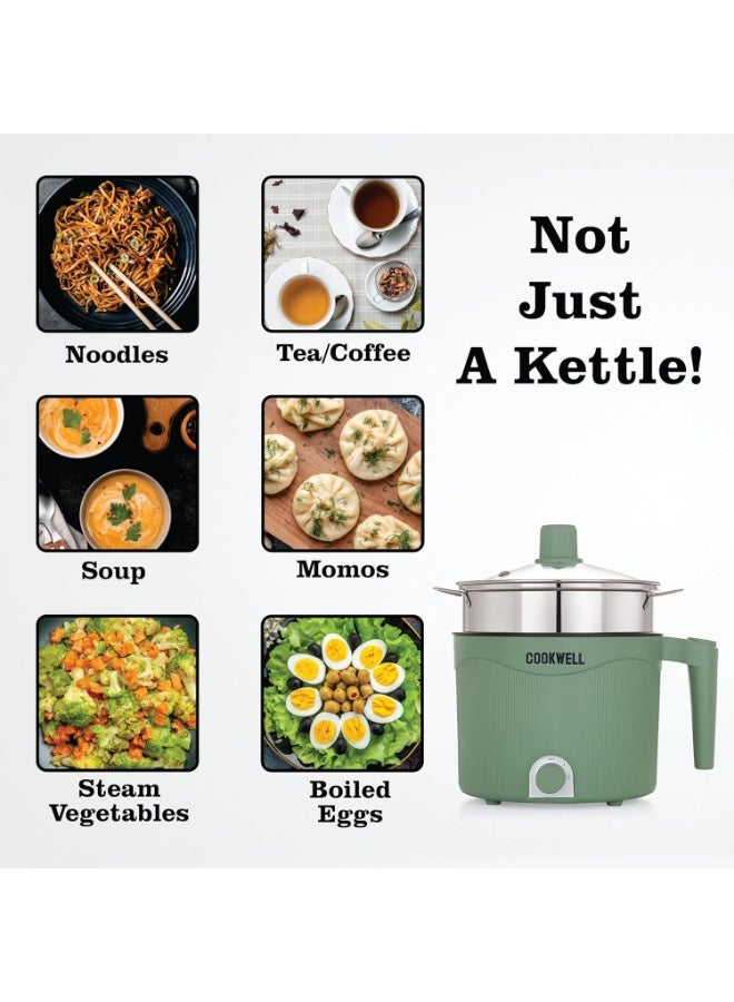 Cookwell Multipurpose Cook Kettle With 1.5L Nonstick Inner Pot, Stainless Steel Mess, Idli Stand, Stainless Steel Steamer, Egg Tray (600W) - Image 3