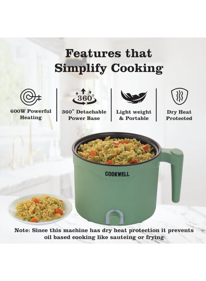 Cookwell Multipurpose Cook Kettle With 1.5L Nonstick Inner Pot, Stainless Steel Mess, Idli Stand, Stainless Steel Steamer, Egg Tray (600W) - Image 5