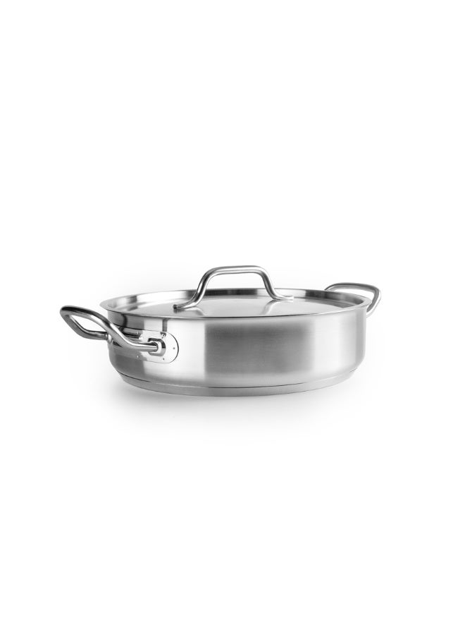 ibili قدر إبي 28 سم، وعاء طهي من الفولاذ المقاوم للصدأ 18/10 مع قاعدة محكمة الإغلاق، تشطيب مصقول ساتيني، توزيع حراري متساوي، مقابض ملحومة معززة، أدوات مطبخ احترافية متينة