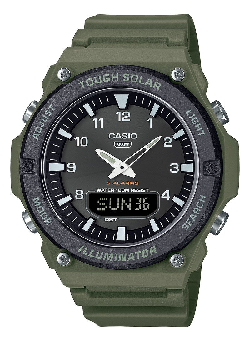 Casio AQ-S820W-3B Men's Analog-Digital Solar Watch – Green Resin Strap, Tough Solar, 100M Water Resistant