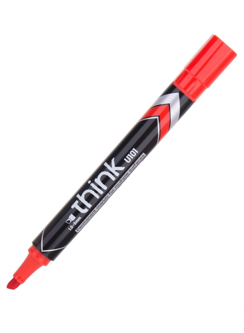 Deli 12-Piece Permanent Marker Chisel Tip Red Ink - Image 2