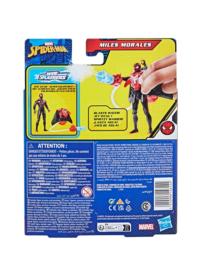 MARVEL رجل العنكبوت محاربو الشبكة المائية تمثال حركة 4 بوصة مايلز موراليس مع ملحق معدات المياه القابلة لإعادة التعبئة، تماثيل حركة للأولاد والبنات 4 سنوات وما فوق - Image 3
