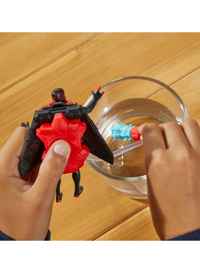 MARVEL رجل العنكبوت محاربو الشبكة المائية تمثال حركة 4 بوصة مايلز موراليس مع ملحق معدات المياه القابلة لإعادة التعبئة، تماثيل حركة للأولاد والبنات 4 سنوات وما فوق - Image 4
