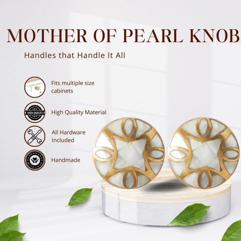 Perilla Home Set of 4 Premium Mother of Pearl Decorative Drawer Knobs - Gold Embroidered Vintage Kitchen Cabinet Handles Hardware Cupboard Door Unique Dresser Pulls Brass Round Knobs (Design-2) - Image 3