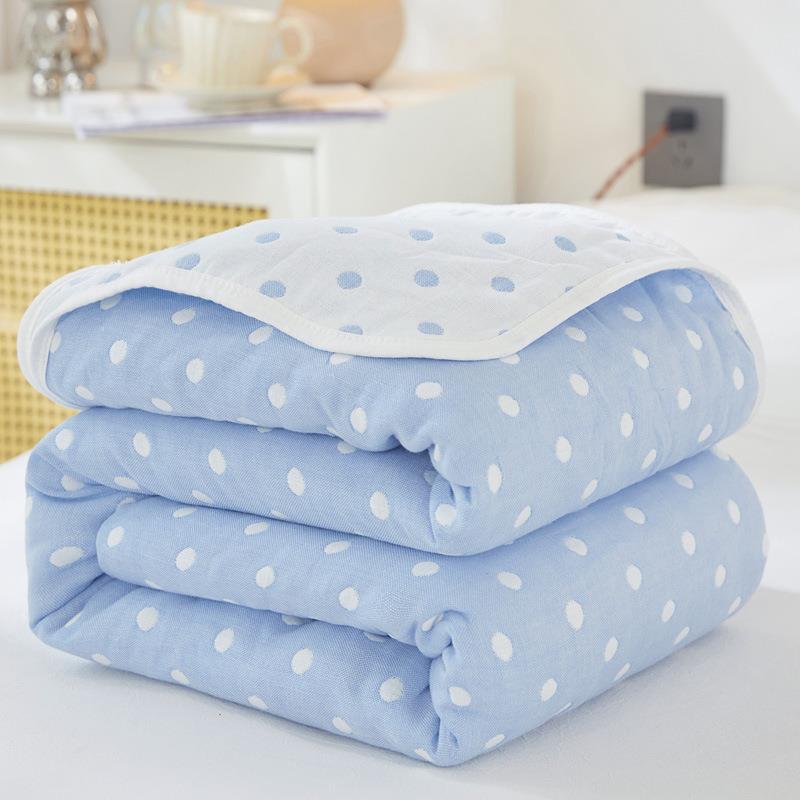 100% Cotton Lightweight Summer Baby Blanket (dot blue) 
