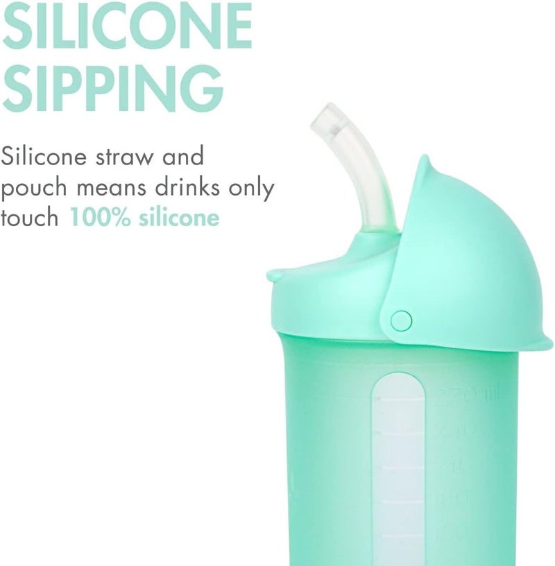 Boon Swig Insulated Silicone Straw Sippy Cup - Flip Top Spill Proof Toddler Straw Cups - Baby and Toddler Feeding Supplies - New Born Travel Essentials - 9 Oz - Mint - Image 2