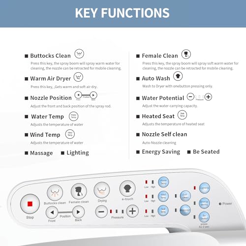 KERDE Electric Bidet Toilet Seat,Bidets For Existing Toilets,Rlongated,One-click Intelligent Operation, Warm Water Cleaning,Slow Close,Seat Cushion Keep Constant Temperature In Winter (Armrest) - Image 2