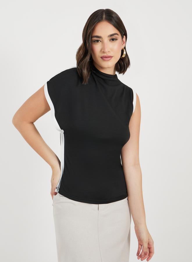 Styli High Neck Contrast Trim Top - Image 1