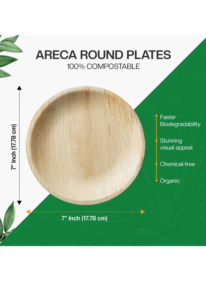 EcoEdge 7 Inch Round Areca Palm Leaf Disposable Plates (Pack of 25) | Biodegradable, Naturally Sourced, Sustainable, Compostable| Sturdy, Luxury, Versatile | Heat Resistant, BPA Free | 100% Eco Friendly - Image 3