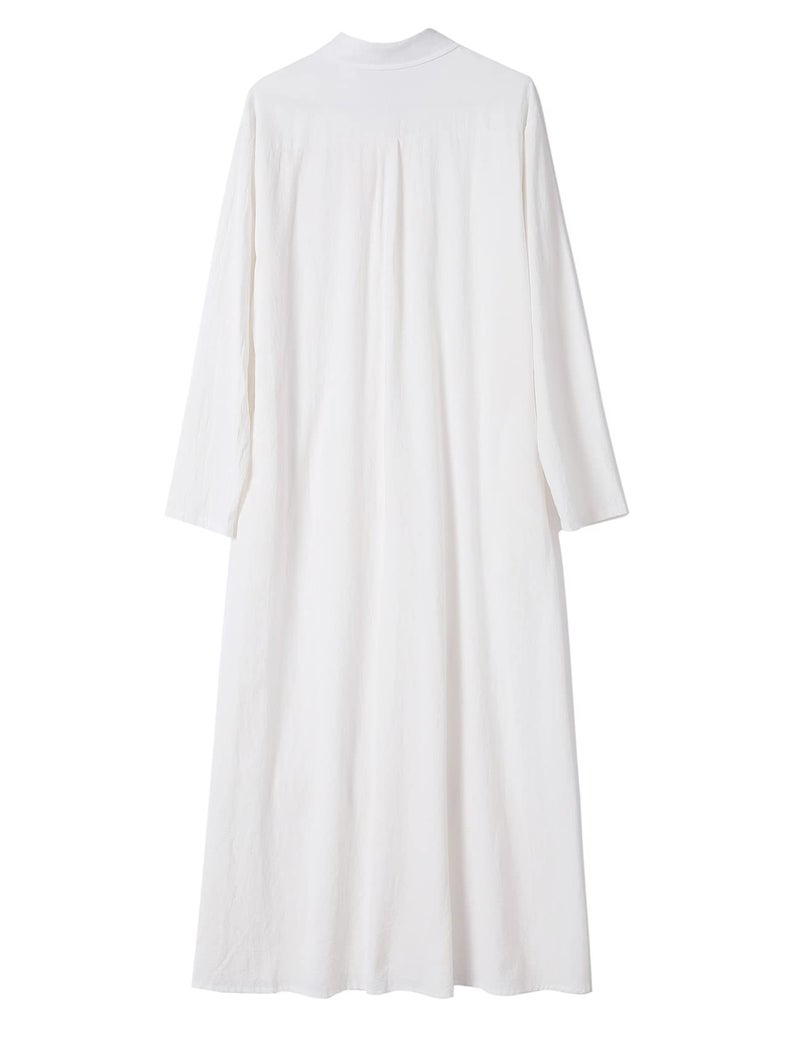 Ladyful Women's Button Down Cotton Linen Shirt Dress Long Sleeve Maxi Shirtdress Beach Summer Dress Pockets White - Image 5